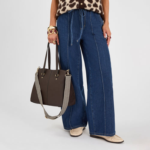 Chocolate Webbing Strap Faux Leather Shoulder Bag