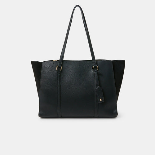 Black Double Zip Faux Leather Tote Bag