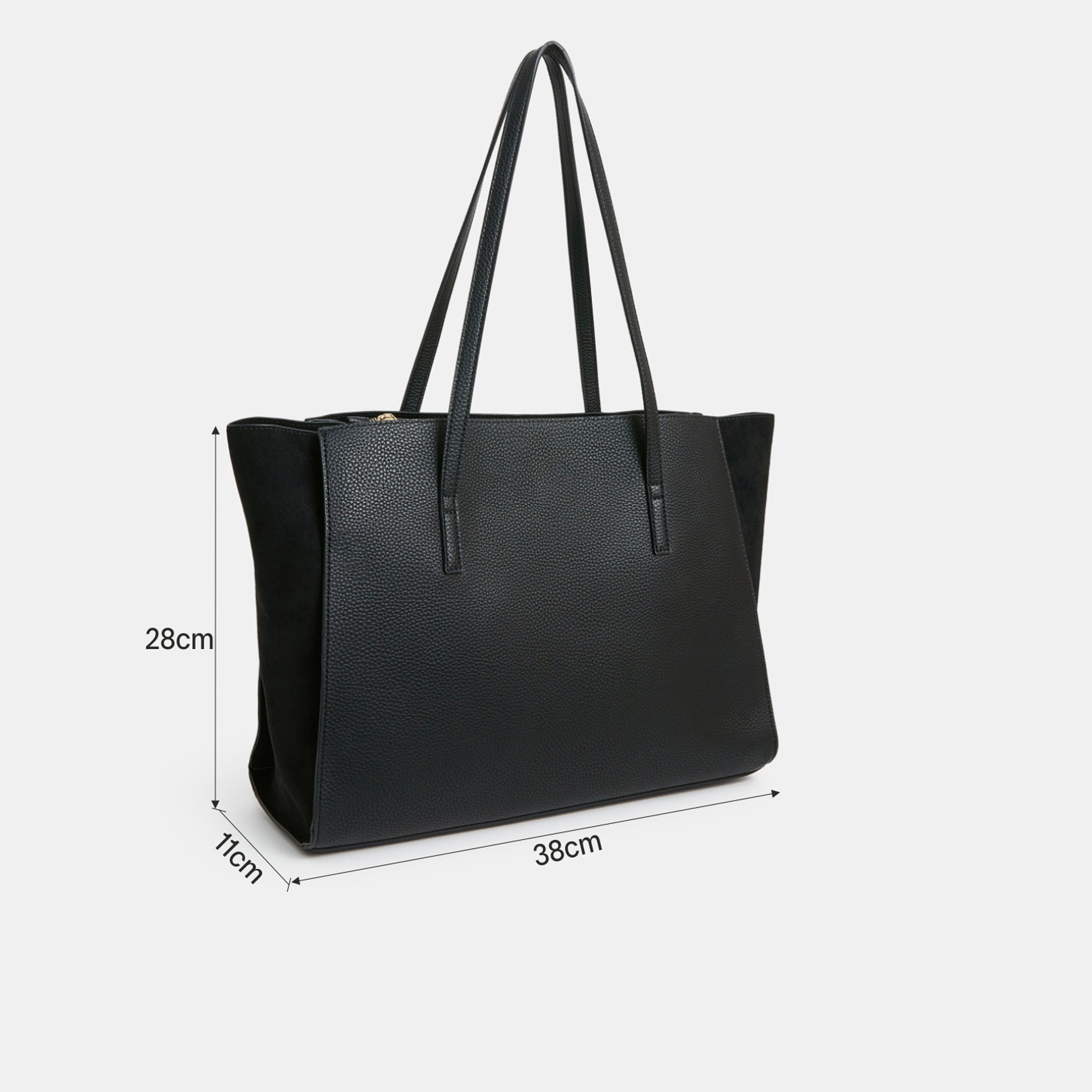 Black Double Zip Faux Leather Tote Bag
