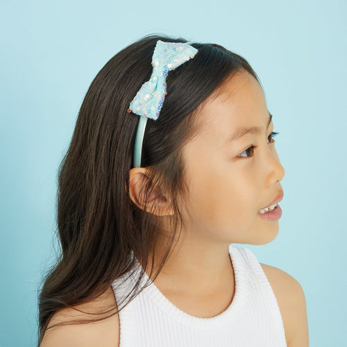 Kids Sequin Bow Headband-Green
