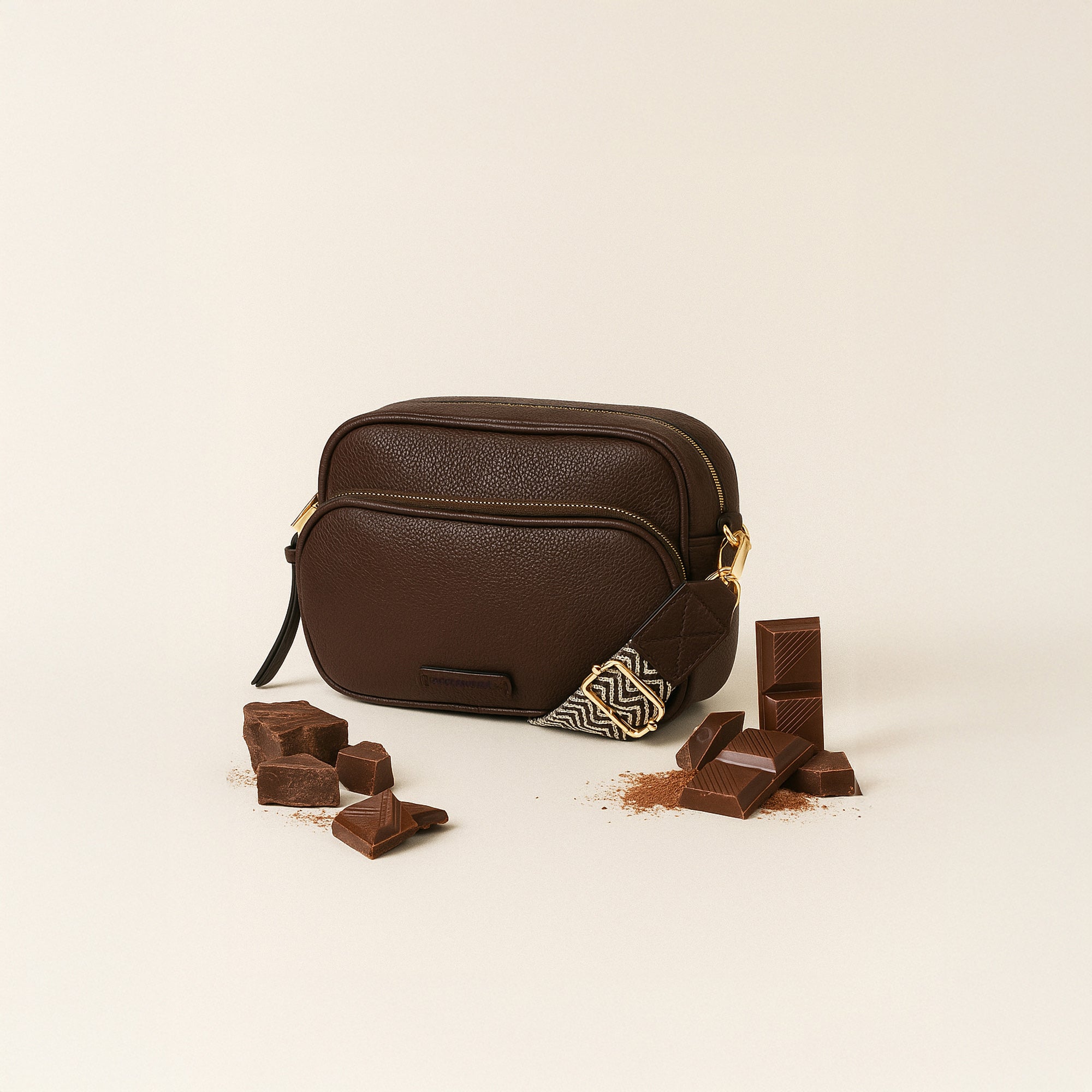 Chocolate Brown Dina Double Zip Camera Sling Bag