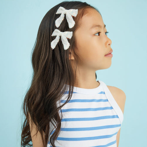 Kids Sequin Bow Hair Clips  Set Of 2