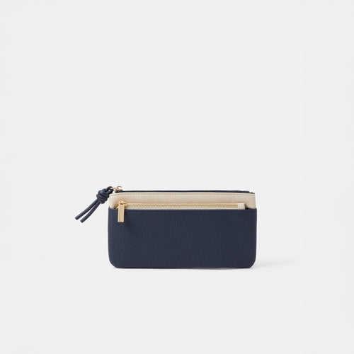 Navy Blue Double Contrast Zip Pouch
