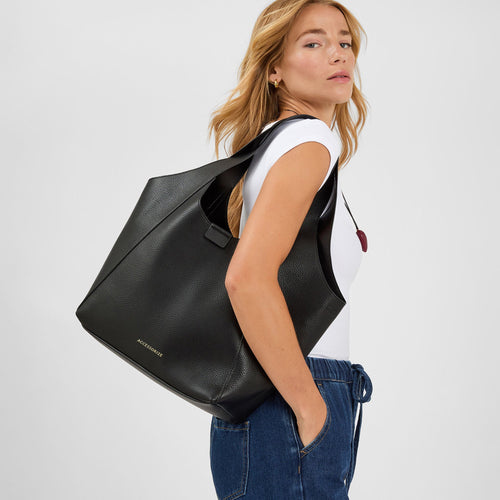 Black Faux Leather Shoulder Bag