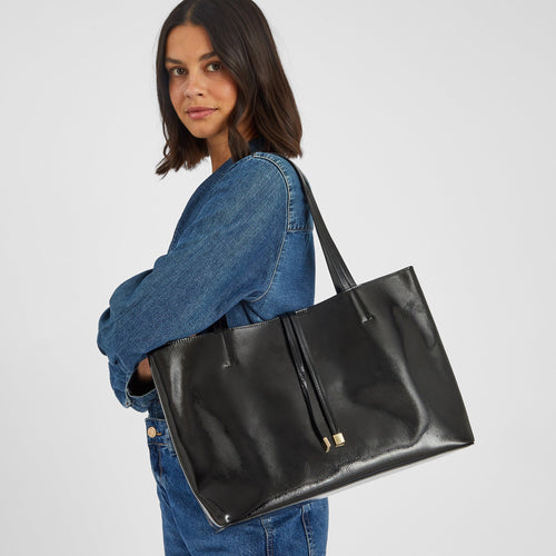 Black Patent Tote Bag