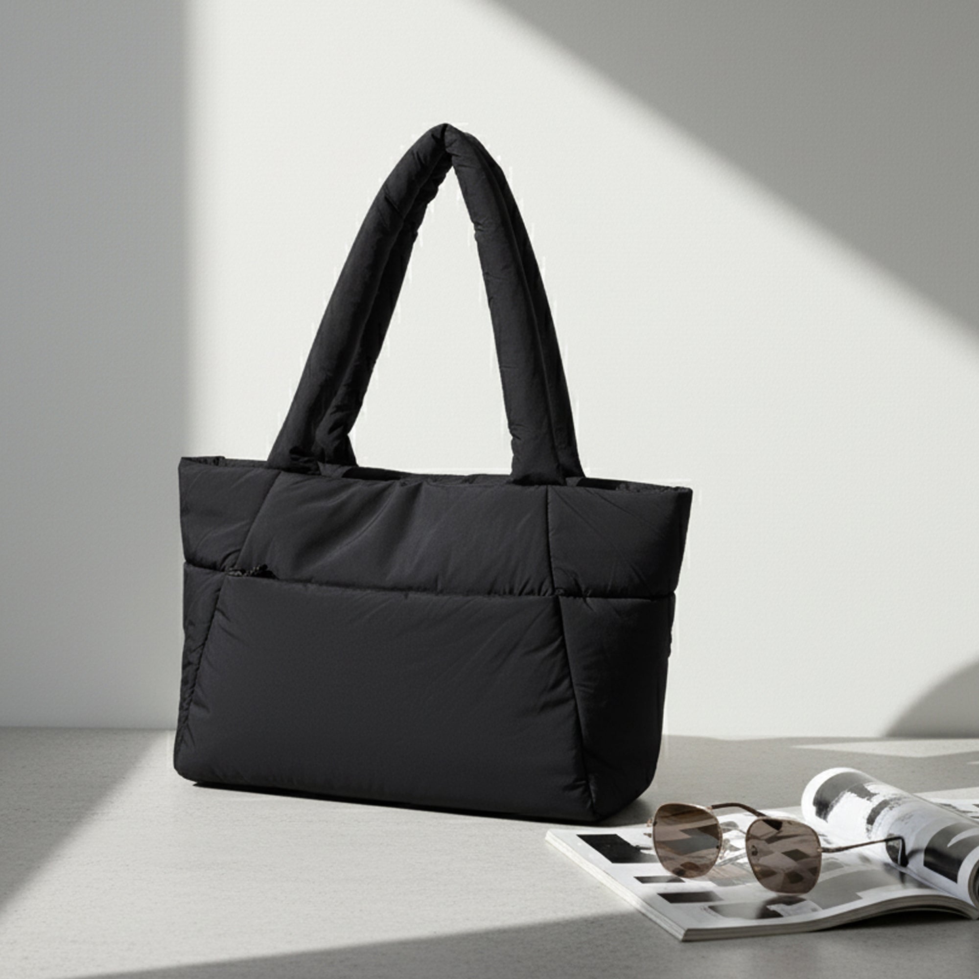 Black Padded Quilted Tote Bag