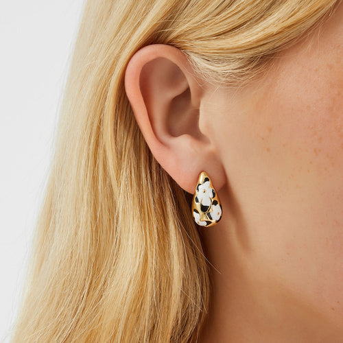 Multi Painted Floral Drop Curve Hoops