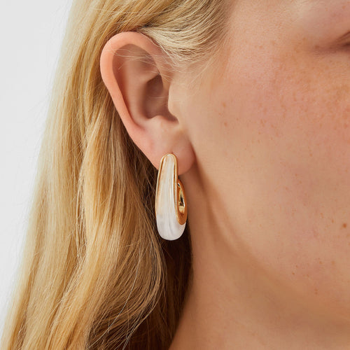 White Oval Resin Hoop Earrings