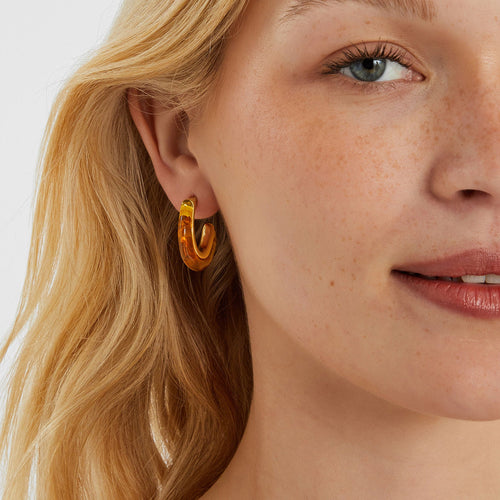Orange Tort Resin Hoop Earrings