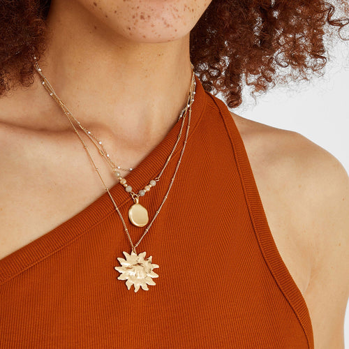 Gold Sun Pendant Layered Necklace