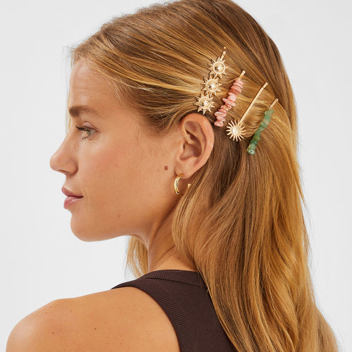 Multi Sun Stone Slides Hair Clips Set of 4