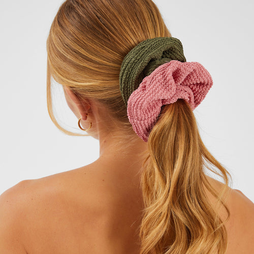 Set Of 2 Textured Large Hair Scrunchies
