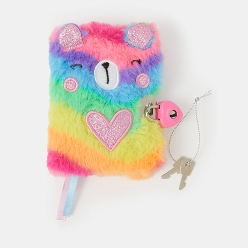 Kids Girls Faux Fur Bear Lockable Journal Notebook