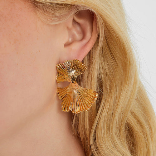 Gold Double Fan Drop Earrings