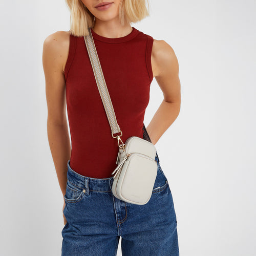 Cream Webbing Strap Phone Bag