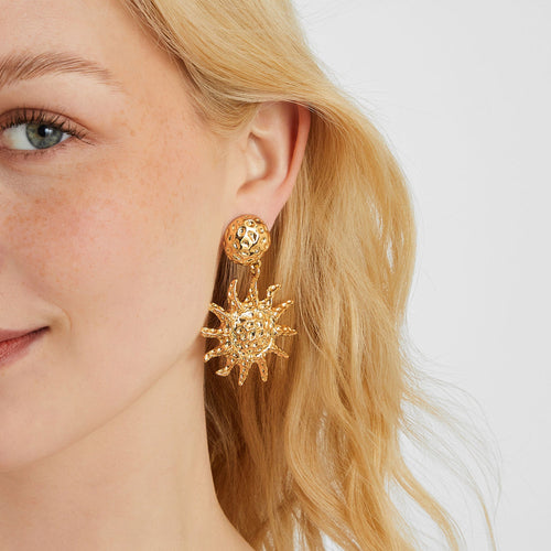 Gold Statement Sun Drop Earrings