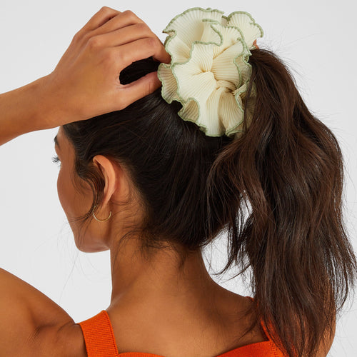 Cream Oversized Frilly Pleated Hair Scrunchie
