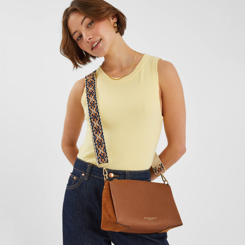 Brown Webbing Strap Suedette Sling Bag