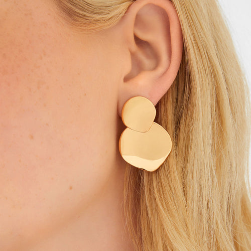 Gold Circular Short Drop Earrings
