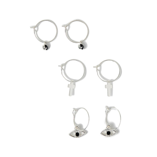 Evil Eye Charm Hoop Earrings Pack of 3