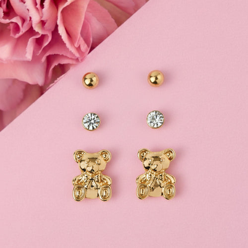 Teddy Bear Stud Earringspack Of 3