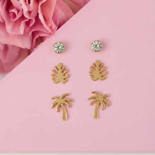 Palm Stud Earrings Pack Of 3