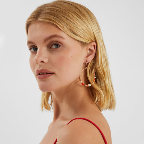 Beaded Hoop Mid Drop Earrings