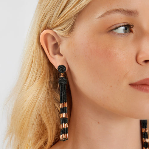 Green Beaded Tassel Drop Earrings