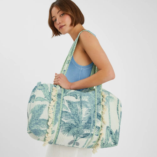Palm Print Quilted Weekend Bag