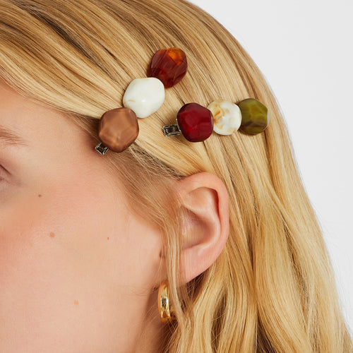 Set Of 2 Mix Stone Hair Clips