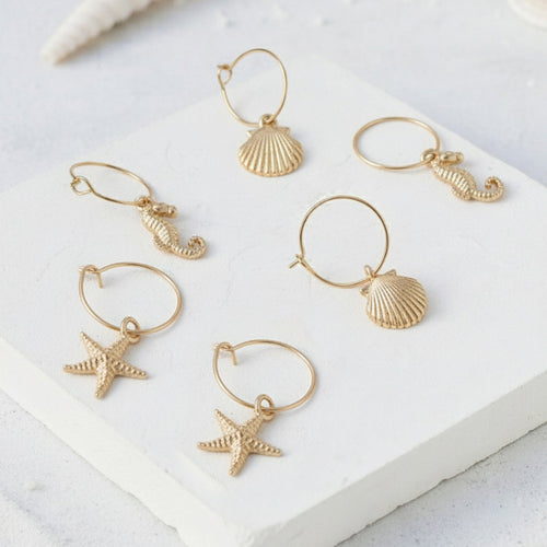 Sea Charm Hoop Earrings Pack Of 3