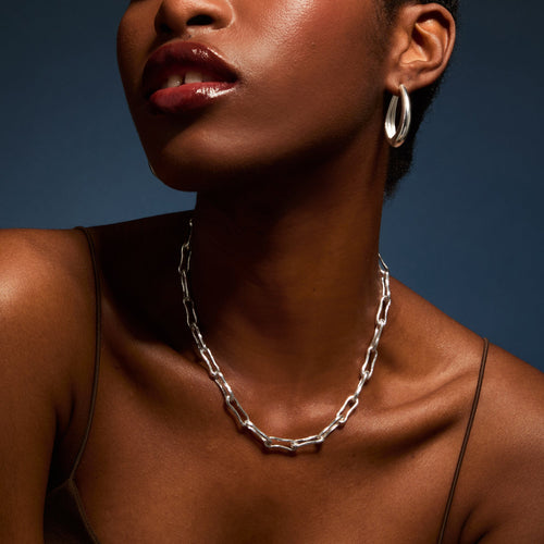 Sterling Silver-Plated Chunky Molten Link Necklace