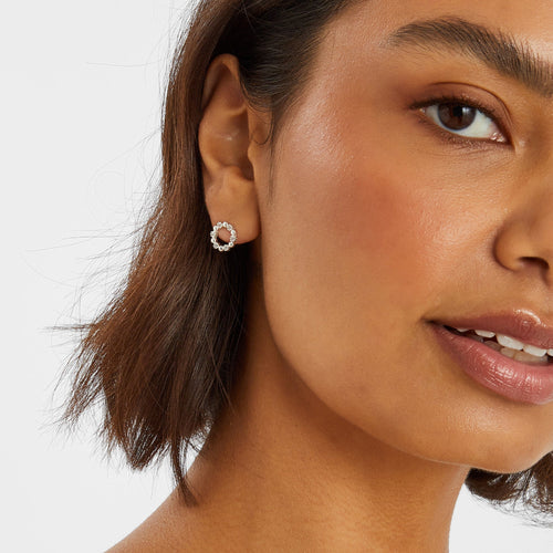 Sterling Silver-Plated Diamanté Circle Stud Earrings