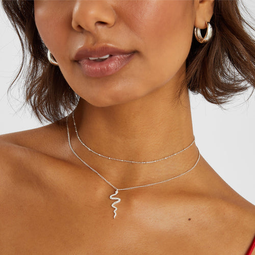 Sterling Silver-Plated Snake Layered Necklace