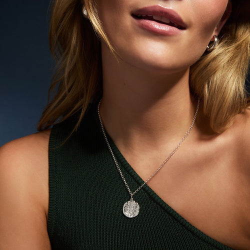 Sterling Silver-Plated Hammered Disc Pendant Necklace