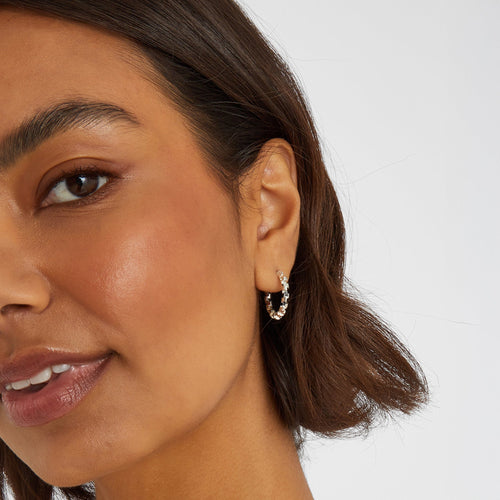 Sterling Silver-Plated Diamond Cut Hoop Earrings