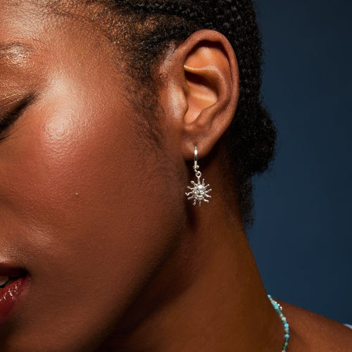 Sterling Silver-Plated Sun Charm Hoop Earrings