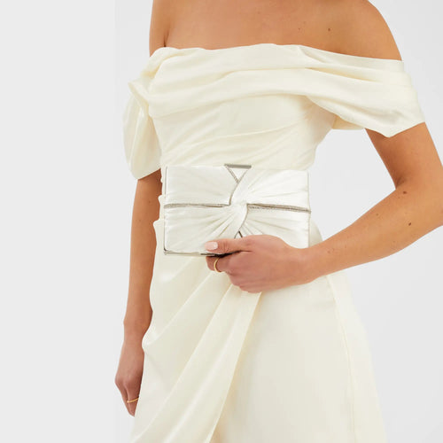 White Bridal Satin Pleat Clutch Bag