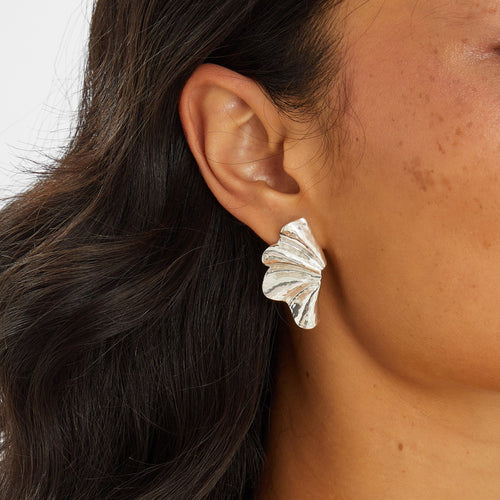 Sterling Silver-Plated Fan Stud Earrings