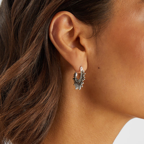 Sterling Silver-Plated Sun Ray Hoop Earrings