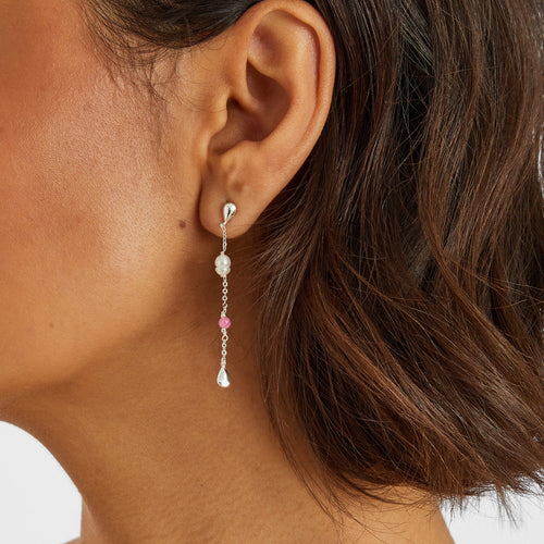 Sterling Silver-Plated Pearl & Tourmaline Drop Earrings