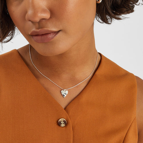 Sterling Silver-Plated Molten Heart Pendant Necklace