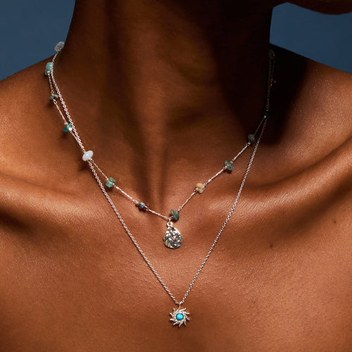 Sterling Silver-Plated Beaded Leaf Pendant Necklace