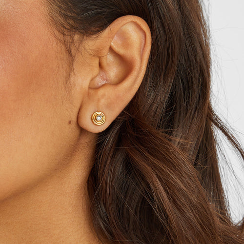 14K Gold-Plated Diamanté Disc Stud Earrings