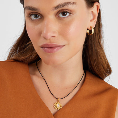 14K Gold-Plated Sun Pendant Cord Necklace