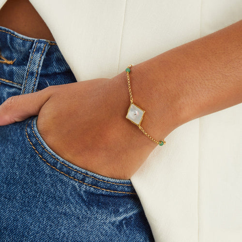 14K Gold-Plated Mother Of Pearl Chain Bracelet