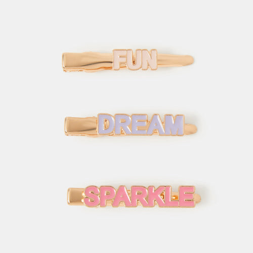Kids Slogan Hair Slides Set Of 3