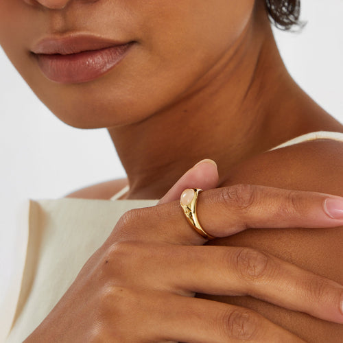 14k Real Gold-Plated Moonstone Adjustable Ring