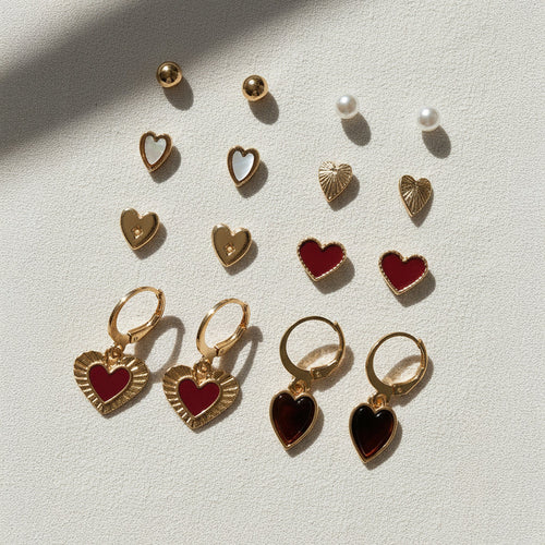 Heart Stud & Hoop Earrings Pack of 8