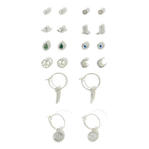 Hippie Stud & Hoop Earrings Pack of 10